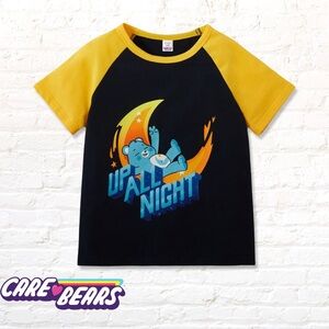 Care Bears Boys Up all Night Short Sleeve Navy and Yellow Raglan Tee 3-4 and 5-6